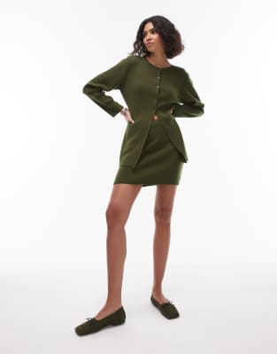 Topshop - Mini-jupe d'ensemble en maille compacte - Vert olive