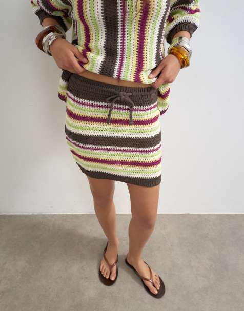 Topshop - Mini-jupe d'ensemble en maille rayée - Multicolore - view 1