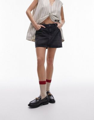 Topshop denim pelmet mini skirt in washed black  - ASOS Price Checker