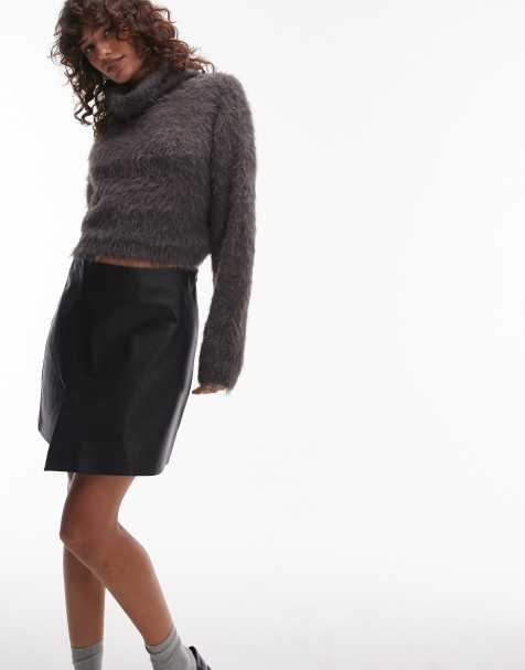 Topshop - Mini-jupe en similicuir à ourlet asymétrique - Noir - view 1