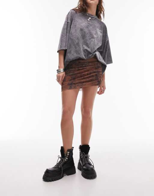 Topshop - Mini-jupe froncée à imprimé flou - Rouille