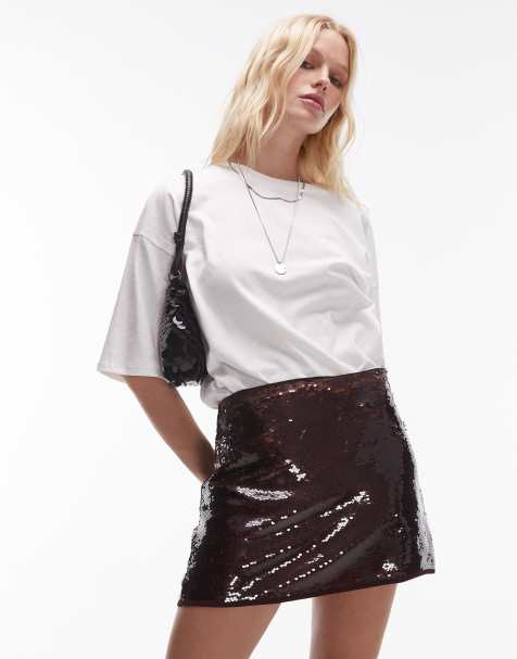 Topshop - Mini-jupe ornée de sequins - Bordeaux - view 1
