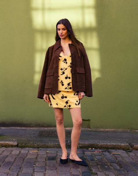 Topshop - Mini-jupe ornementée d'ensemble en lin - Jaune - view 1