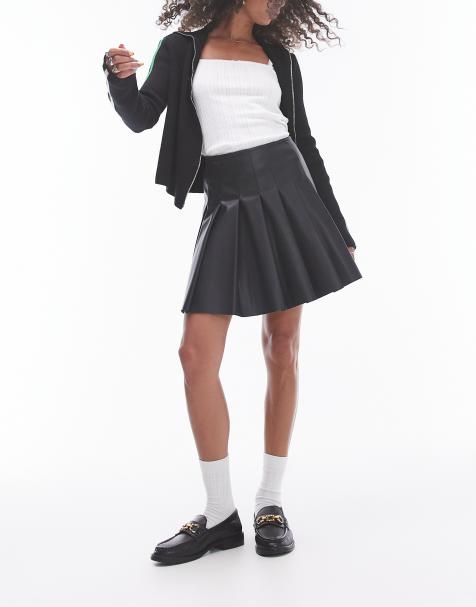 Topshop - Mini-jupe plissée en similicuir - Noir - view 1