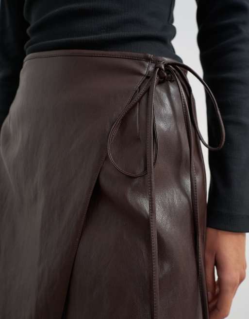 Topshop mini-jupe portefeuille à nouer couleur chocolat, 5 de 5