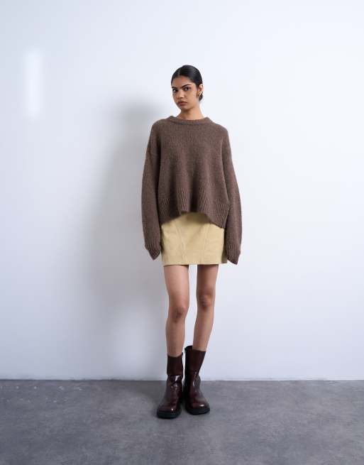 Topshop - Mini-jupe ultra-courte en daim véritable - Babeurre, 2 de 5