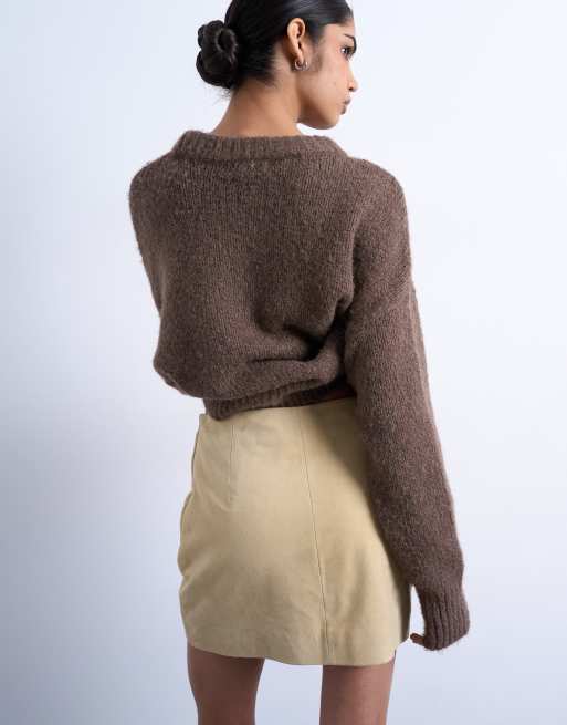 Topshop - Mini-jupe ultra-courte en daim véritable - Babeurre, 3 de 5