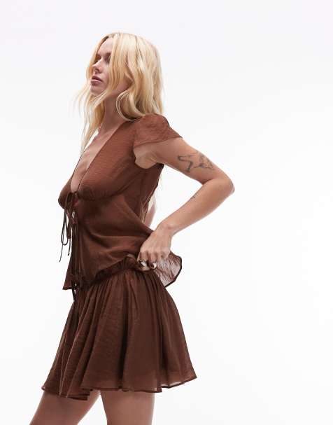 Topshop - Mini-jupe virevoltante - Chocolat - view 1