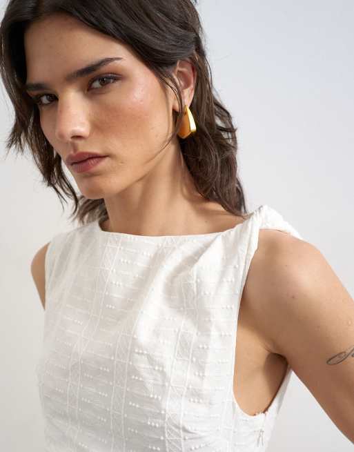 Topshop - Mini jurk met broderie en gedraaide schouder in wit, 3 van 4