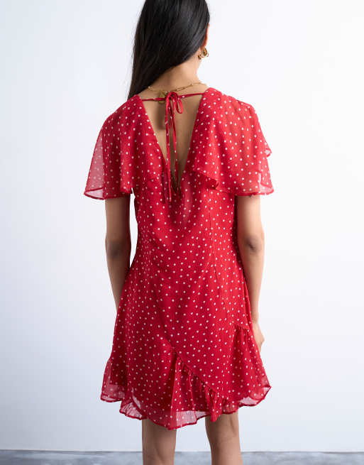 Topshop Mini jurk met capemouwtjes en godetzoom in rood met