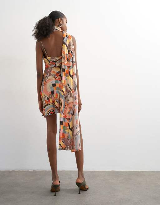 Topshop - Mini jurk met gedrapeerde sjaal om de hals in mozaïekprint, 4 van 4