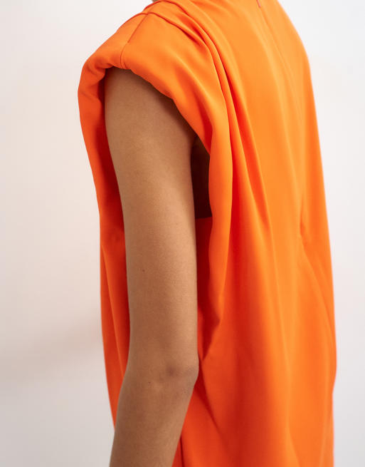 Topshop mini jurk met gestructureerde schoudervullingen in feloranje, 2 van 4
