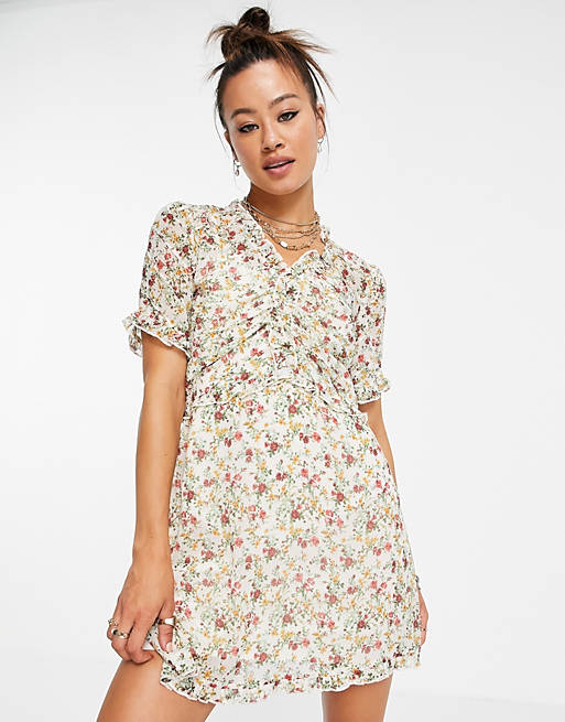 Topshop - Mini-jurk met ruches en bloemenprint
