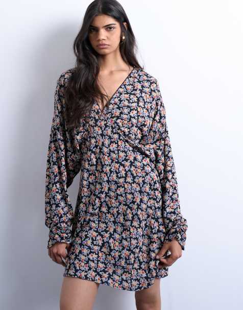 Topshop mini long sleeve tea dress in floral print - view 1