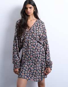 Mini long sleeve tea dress in floral print