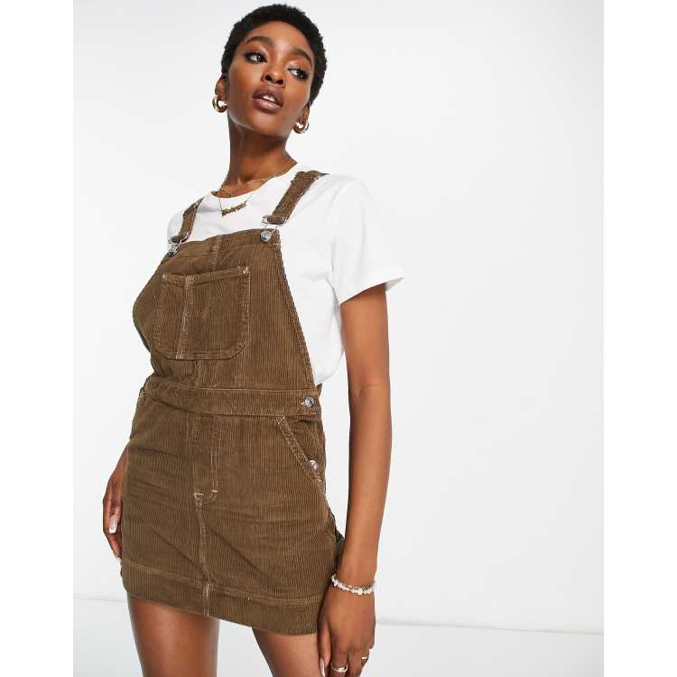 Topshop mini pinafore dress in khaki cord ASOS