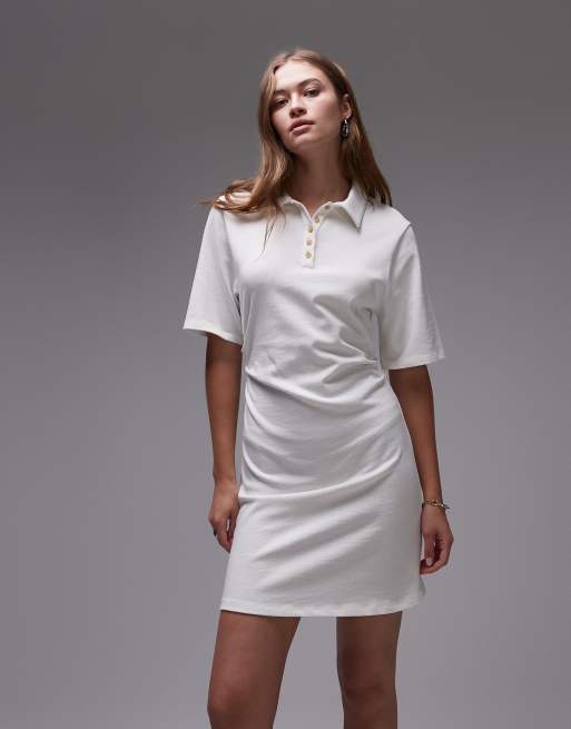 Topshop - Mini polo jurk met ingenomen taille in ivoorwit