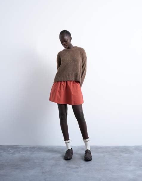 Topshop - Mini rok met elastische taille in roestbruin - view 1