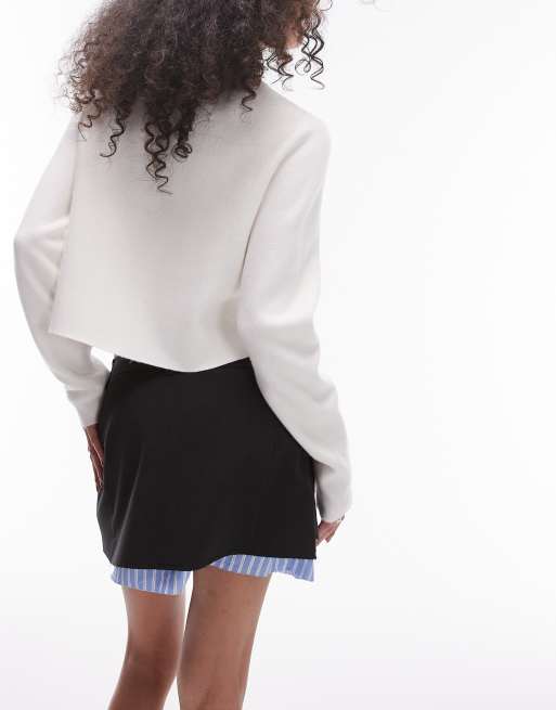 Topshop - Mini rok met overslag en contrast in zwart, 4 van 5