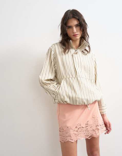 Topshop - Mini rok met overslag en kanten rand in roze - view 1