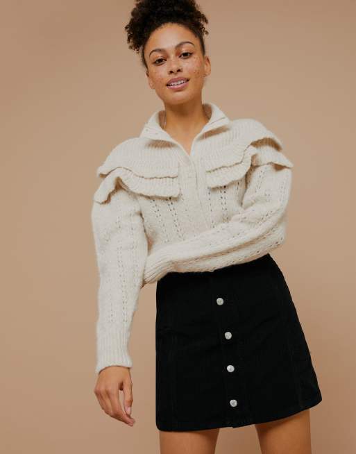 Topshop - Mini-rok van corduroy met knopen voor in zwart, 3 van 4
