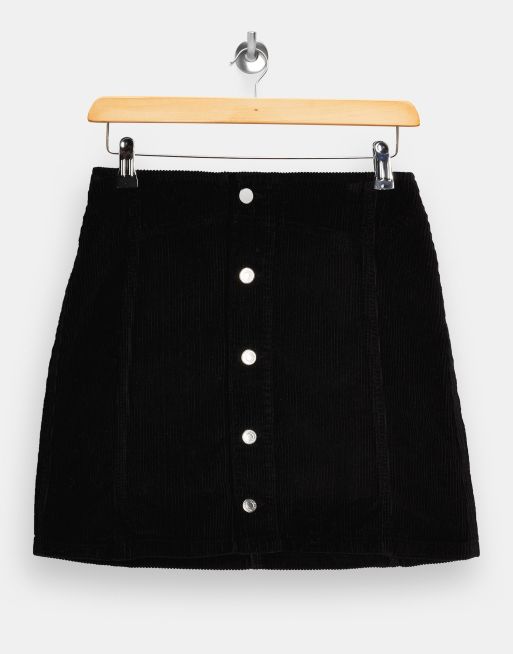 Topshop - Mini-rok van corduroy met knopen voor in zwart, 4 van 4