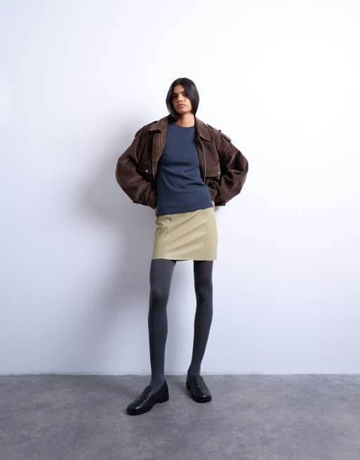 Topshop - Mini rok van imitatieleer in saliegroen, deel van co-ord set, 2 van 5