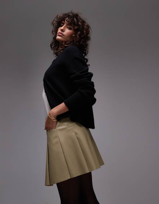 Topshop faux leather pocket pleat mini in sage