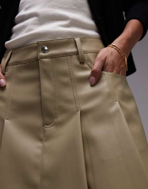 Topshop faux leather pocket pleat mini in sage