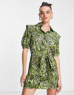 Topshop Mini Shirt Dress In Camo Print-multi