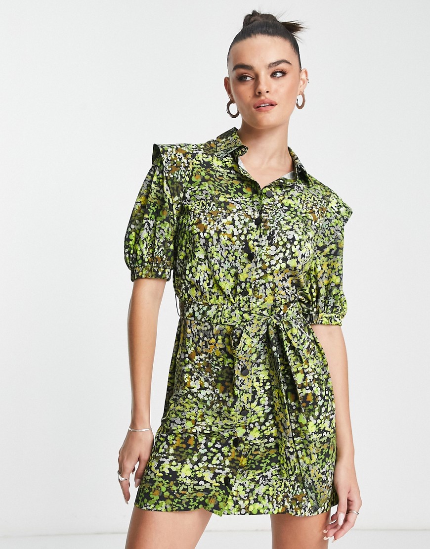 Topshop mini shirt dress in camo print-Multi