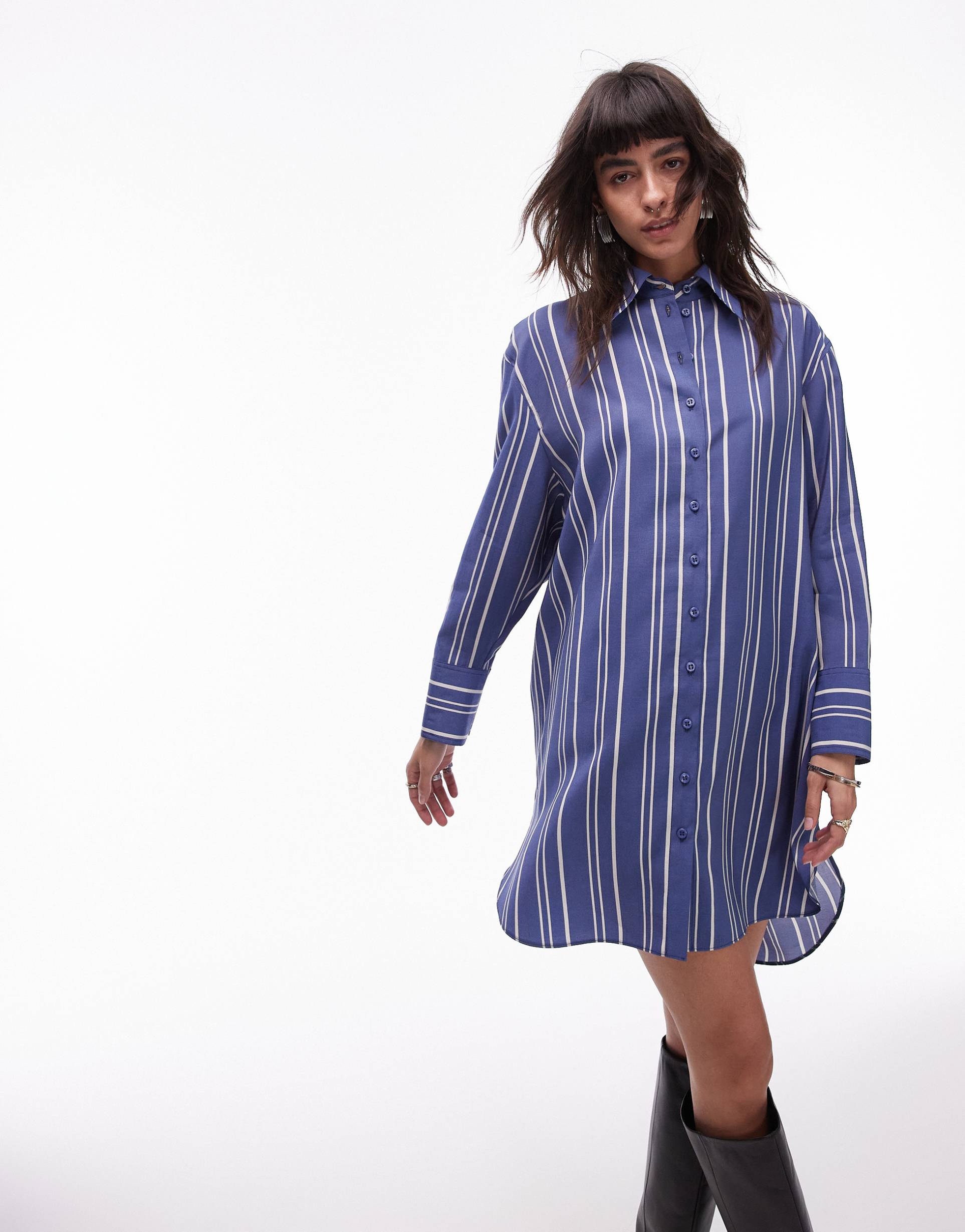 topshop mini shirt dress with step hem in blue stripe