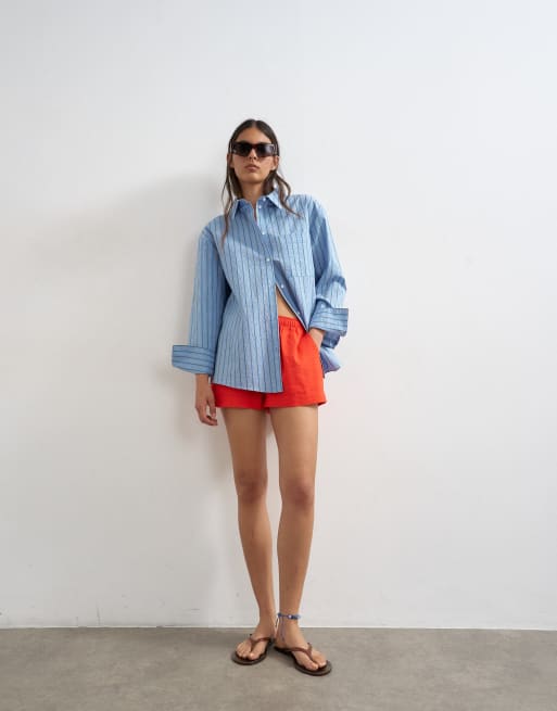 Topshop - Mini short van linnenmix met trekkoord in rood, deel van co-ord set, 2 van 5