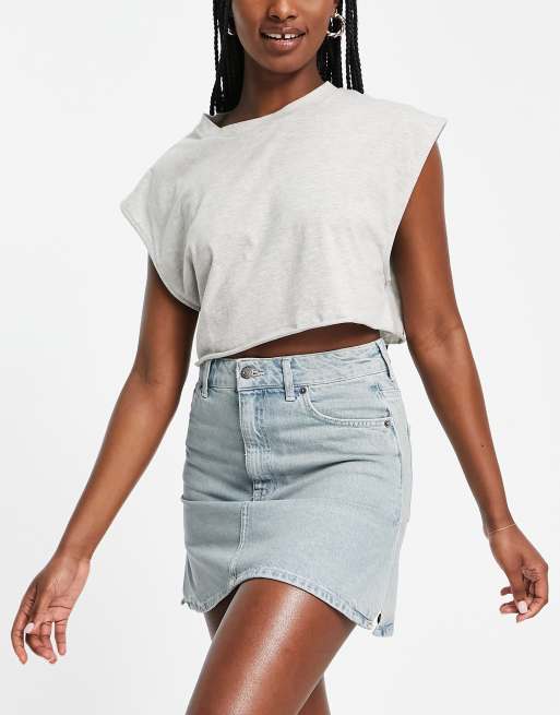 Topshop mini side split denim skirt in dirty bleach