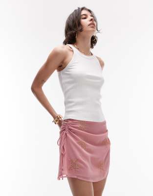 Topshop Mini Skirt With Star Beading In Pink