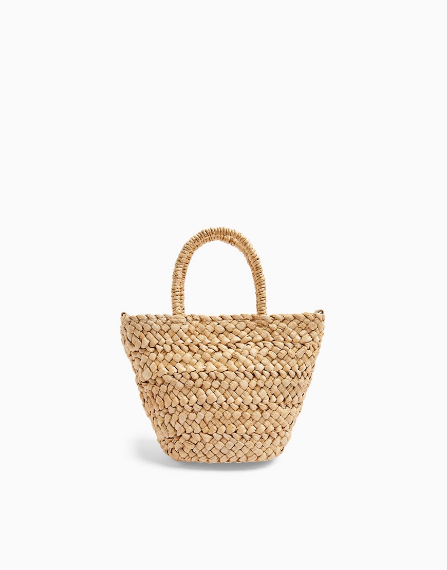 Topshop mini straw tote bag in natural-Neutral