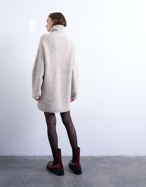 Topshop – Mini-Strickkleid in Hellbeige mit Rollkragen, 4 von 4