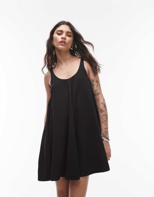 Topshop - Mini swingjurk met A-lijn van linnen in zwart , 4 van 4
