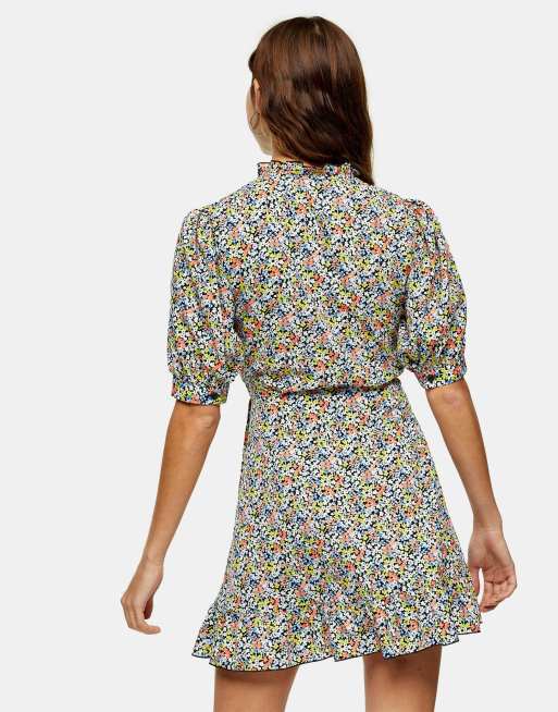 Topshop - Mini-wikkeljurk met fijne bloemenprint in multi, 2 van 4