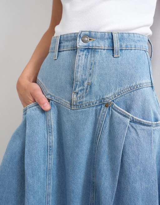 Topshop - Minifalda vaquera plisada con lavado descolorido, 5 de 5