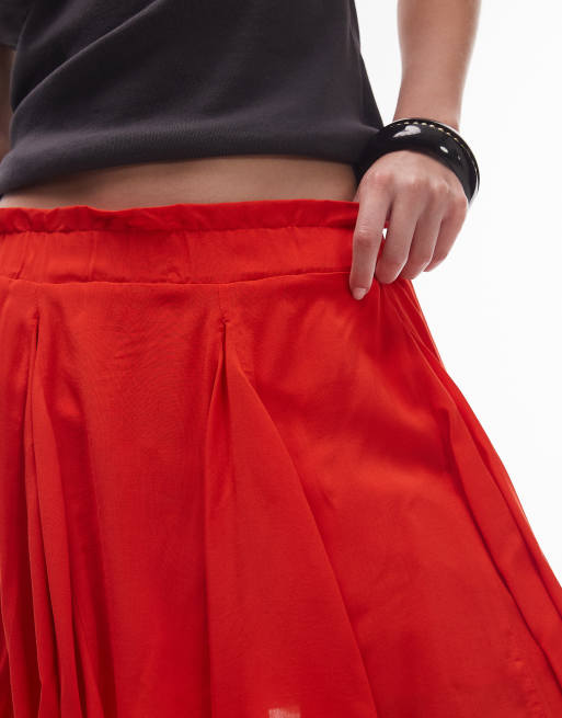 Topshop - Minigonna a godet vaporosa rossa in cotone, 5 di 5