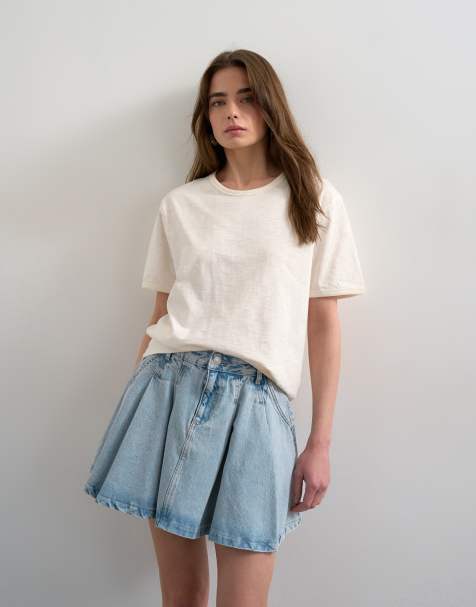 Topshop - Minigonna a pieghe in denim candeggiata - view 1