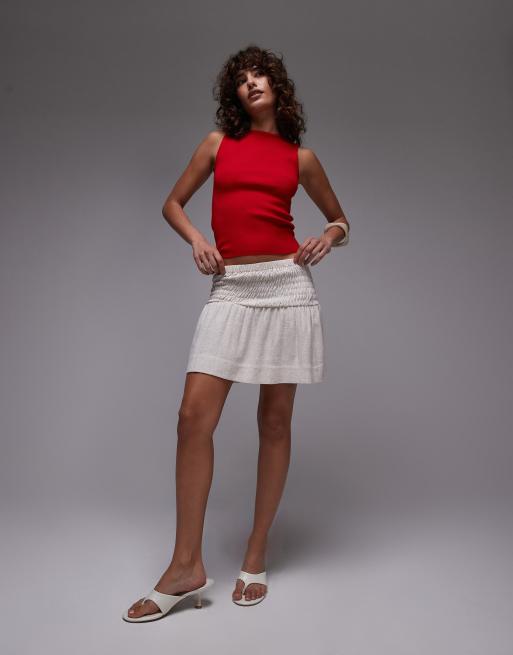 Topshop - Minigonna a vita alta con arricciature laterali in lino color naturale