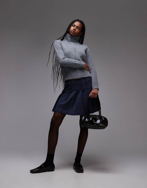 Topshop - Minigonna a vita bassa a pieghe con stampa a quadri
