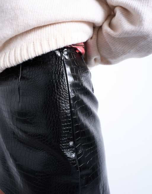 Topshop - Minigonna con cuciture in pelle sintetica nera, 4 di 5