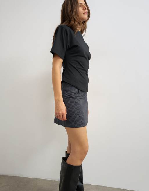 Topshop minigonna con vita alta a quadri blu navy, 5 di 5