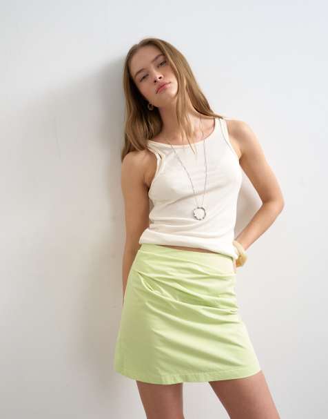 Topshop - Minigonna drappeggiata a pieghe color lime - view 1