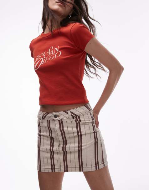 Topshop - Minigonna in denim a righe bordeaux - view 1