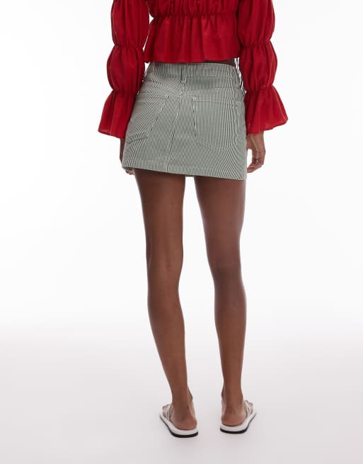 Topshop - Minigonna in denim verde a righe, 5 di 5