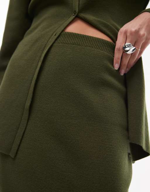 Topshop - Minigonna in maglia compatta verde oliva in coordinato, 2 di 5
